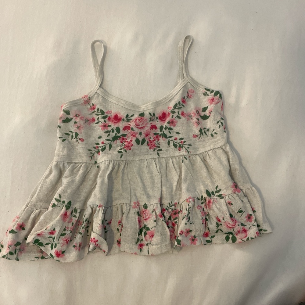 Papaya white and pink floral tank frilled crop top  #spring